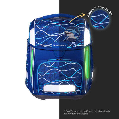 Blaue Jungenschultasche „Blue Vibes“ von Schneiders, Modell Ergolite, mit ergonomischem Design, gepolsterten Trägern und mehreren Fächern für optimale Organisation.