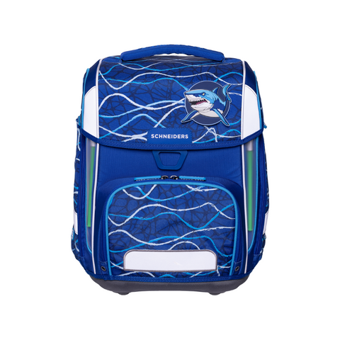 Blaue Jungenschultasche „Blue Vibes“ von Schneiders, Modell Ergolite, mit ergonomischem Design, gepolsterten Trägern und mehreren Fächern für optimale Organisation.