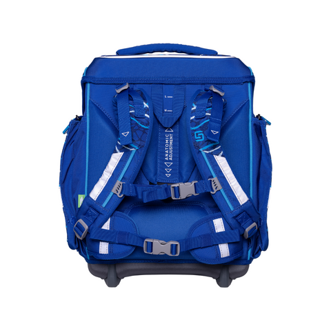 Blaue Jungenschultasche „Blue Vibes“ von Schneiders, Modell Ergolite, mit ergonomischem Design, gepolsterten Trägern und mehreren Fächern für optimale Organisation.