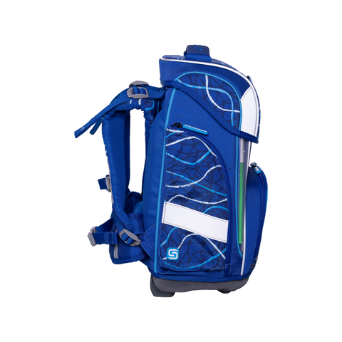 Blaue Jungenschultasche „Blue Vibes“ von Schneiders, Modell Ergolite, mit ergonomischem Design, gepolsterten Trägern und mehreren Fächern für optimale Organisation.