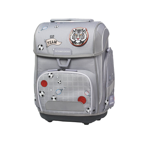 Graue Jungenschultasche „Sport Star“ von Schneiders, Modell Ergolite, mit ergonomischem Design, gepolsterten Trägern und mehreren Fächern für optimale Organisation.