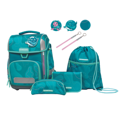 Türkise Mädchenschultasche „Aqua Love“ von Schneiders, Modell Ergolite, mit ergonomischem Design, gepolsterten Trägern und mehreren Fächern für optimale Organisation.