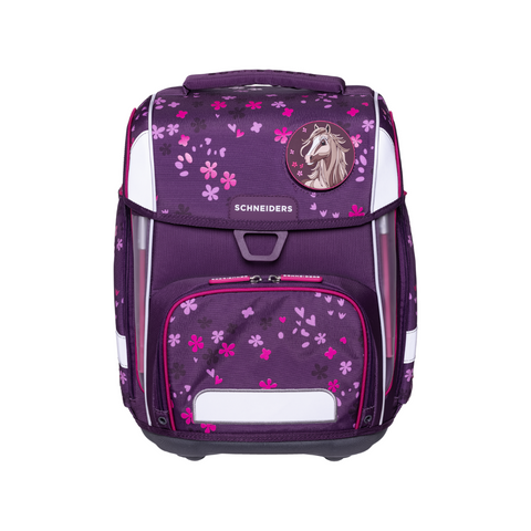 Raffiniert gestaltete Mädchenschultasche „Berry Blossom" von Schneiders, Modell Ergolite, mit ergonomischem Design, gepolsterten Trägern und mehreren Fächern für optimale Organisation.