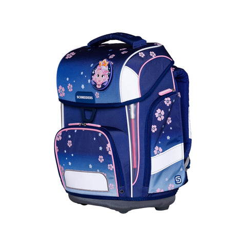 Schultasche „Blue Bloom“ von Schneiders, Modell Ergolite, mit ergonomischem Design, gepolsterten Trägern und mehreren Fächern für optimale Organisation.
