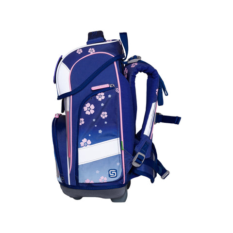 Schultasche „Blue Bloom“ von Schneiders, Modell Ergolite, mit ergonomischem Design, gepolsterten Trägern und mehreren Fächern für optimale Organisation.