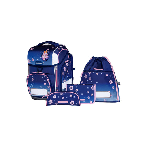 Schultasche „Blue Bloom“ von Schneiders, Modell Ergolite, mit ergonomischem Design, gepolsterten Trägern und mehreren Fächern für optimale Organisation.
