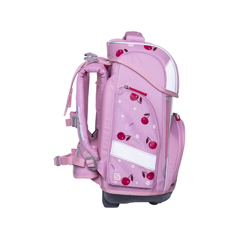 Raffiniert designierte Mädchenschultasche „Cherry Pop“ von Schneiders, Modell Ergolite, mit ergonomischem Design, gepolsterten Trägern und mehreren Fächern für optimale Organisation.