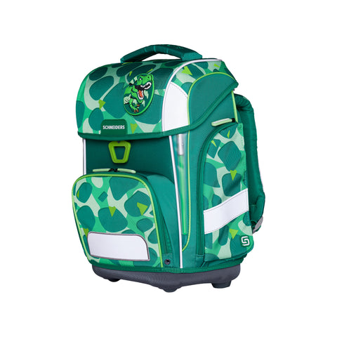Jungenschultasche „Dino Dance“ von Schneiders, Modell Ergolite, mit ergonomischem Design, gepolsterten Trägern und mehreren Fächern für optimale Organisation.