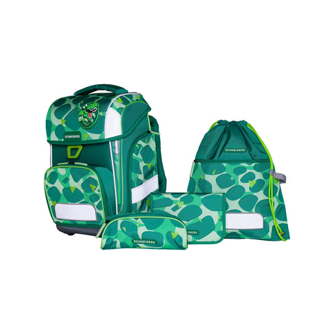 Jungenschultasche „Dino Dance“ von Schneiders, Modell Ergolite, mit ergonomischem Design, gepolsterten Trägern und mehreren Fächern für optimale Organisation.