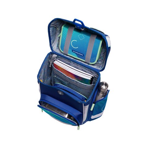 Schultasche „Geo Motion“ von Schneiders, Modell Ergolite, mit ergonomischem Design, gepolsterten Trägern und mehreren Fächern für optimale Organisation.