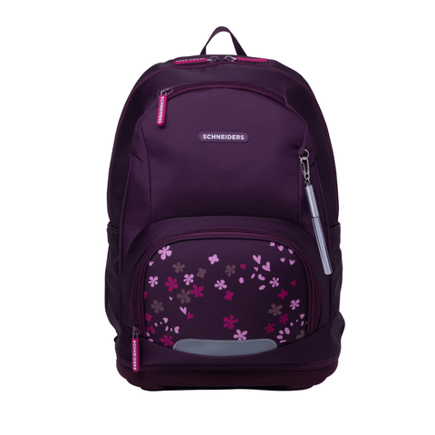 Raffiniert designierte Mädchenschultasche Ergoplus „Berry Blossom“ von Schneiders, Modell Ergolite, mit ergonomischem Design, gepolsterten Trägern und mehreren Fächern für optimale Organisation.