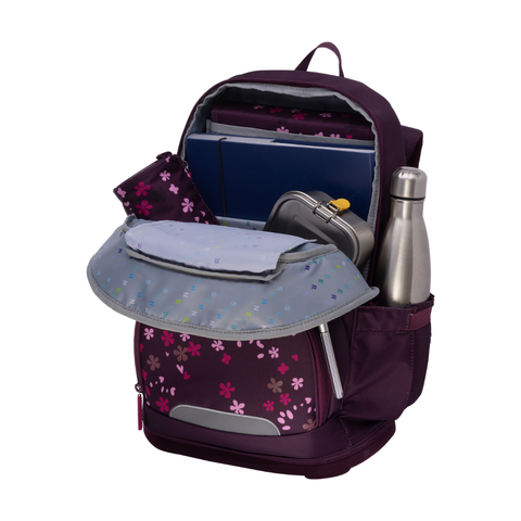 Raffiniert designierte Mädchenschultasche Ergoplus „Berry Blossom“ von Schneiders, Modell Ergolite, mit ergonomischem Design, gepolsterten Trägern und mehreren Fächern für optimale Organisation.