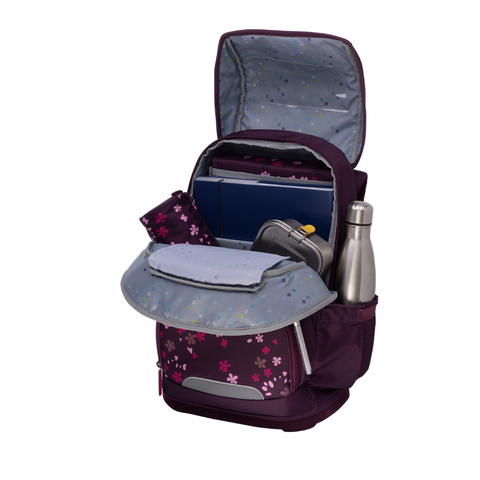 Raffiniert designierte Mädchenschultasche Ergoplus „Berry Blossom“ von Schneiders, Modell Ergolite, mit ergonomischem Design, gepolsterten Trägern und mehreren Fächern für optimale Organisation.