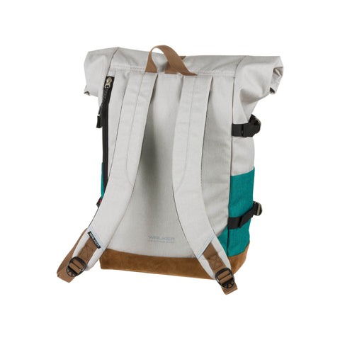 Lifestyle Rucksack Roll Up Two in der Farbe Light Grey & Emerald von Walker Streetwear. Trendiger und geräumiger Rucksack für den Alltag. Praktischen Rucksack online bestellen.